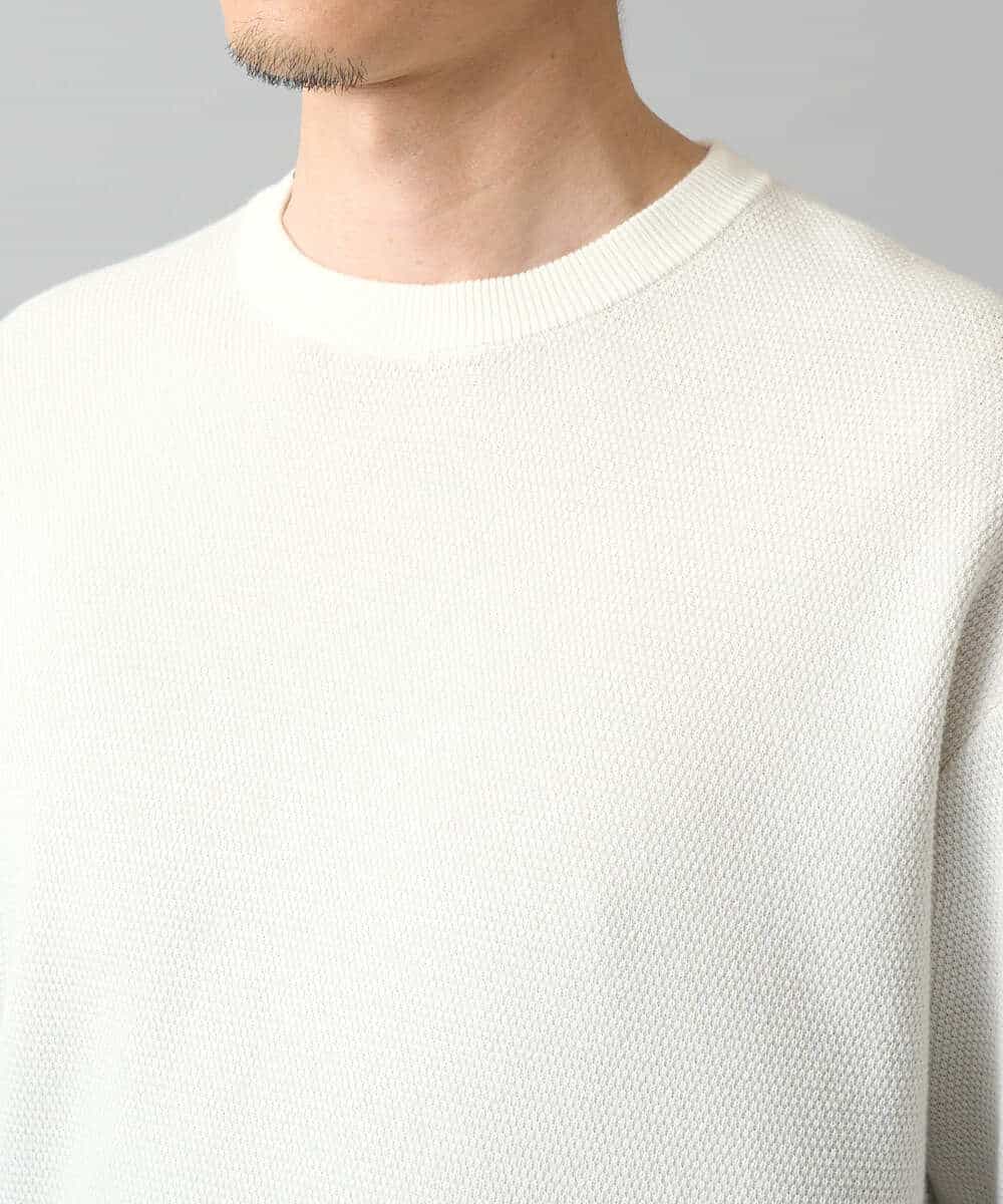 KHFED20059 a.v.v MEN(アー・ヴェ・ヴェ) 【洗濯機で洗える】タックメッシュクルーネックニット ホワイト