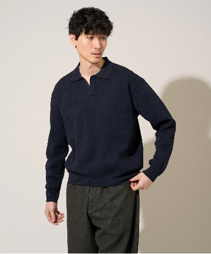 KHFED21069 a.v.v MEN 【洗濯機で洗える】ポップコーンスキッパーニットポロ