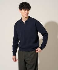 KHFED21069 a.v.v MEN(アー・ヴェ・ヴェ) 【洗濯機で洗える】ポップコーンスキッパーニットポロ ネイビー