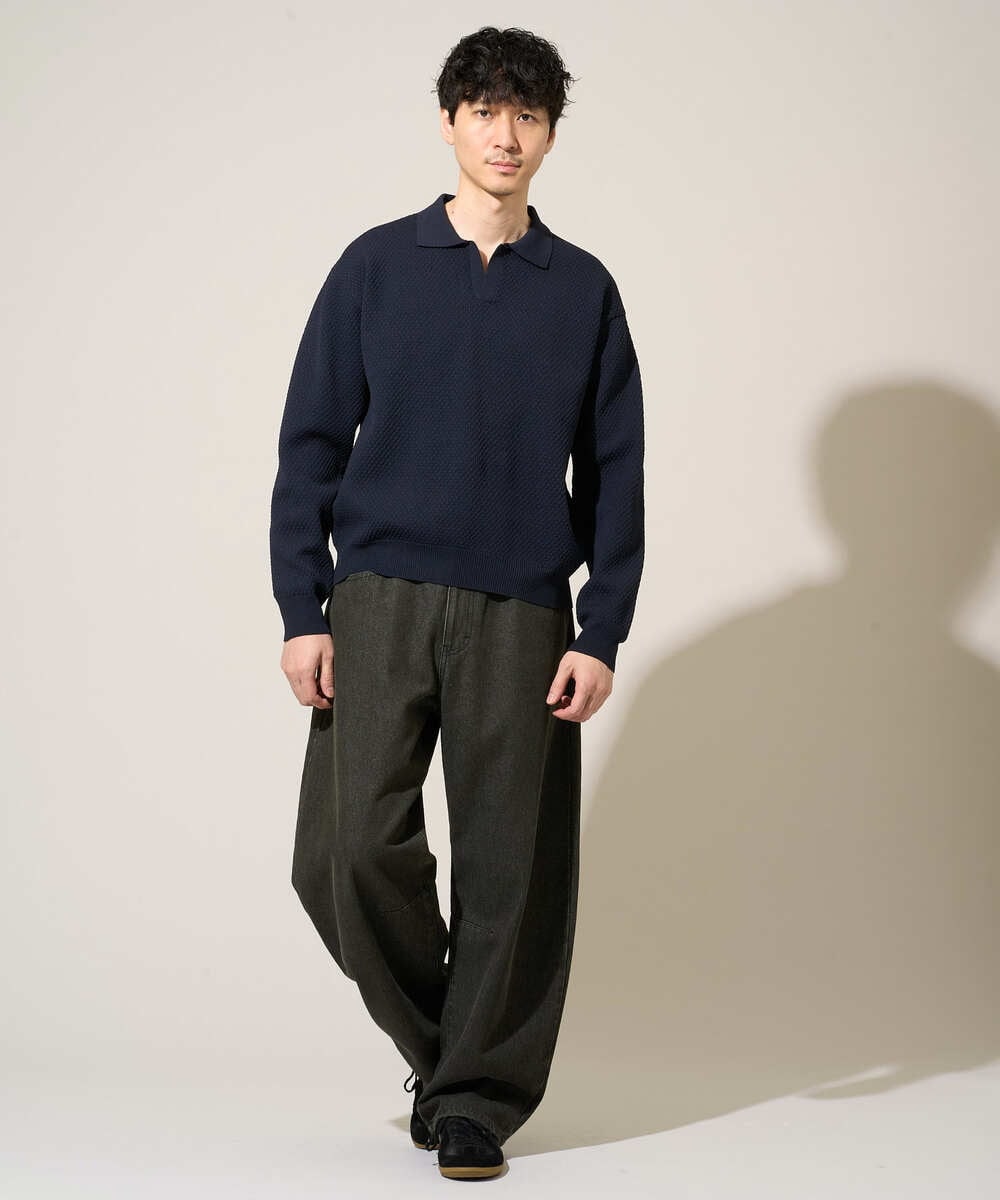 KHFED21069 a.v.v MEN(アー・ヴェ・ヴェ) 【洗濯機で洗える】ポップコーンスキッパーニットポロ ネイビー