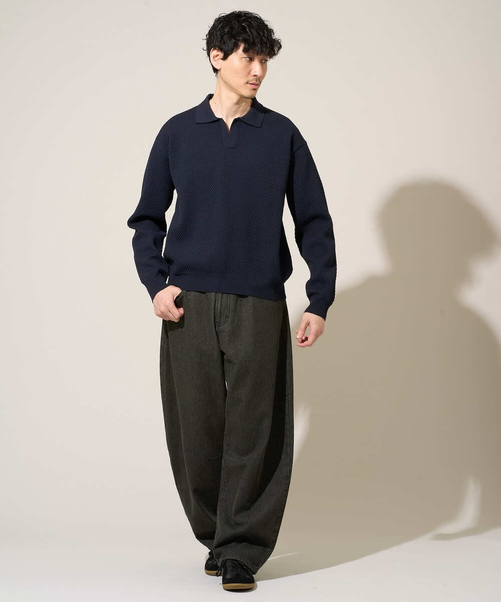 KHFED21069 a.v.v MEN(アー・ヴェ・ヴェ) 【洗濯機で洗える】ポップコーンスキッパーニットポロ ネイビー