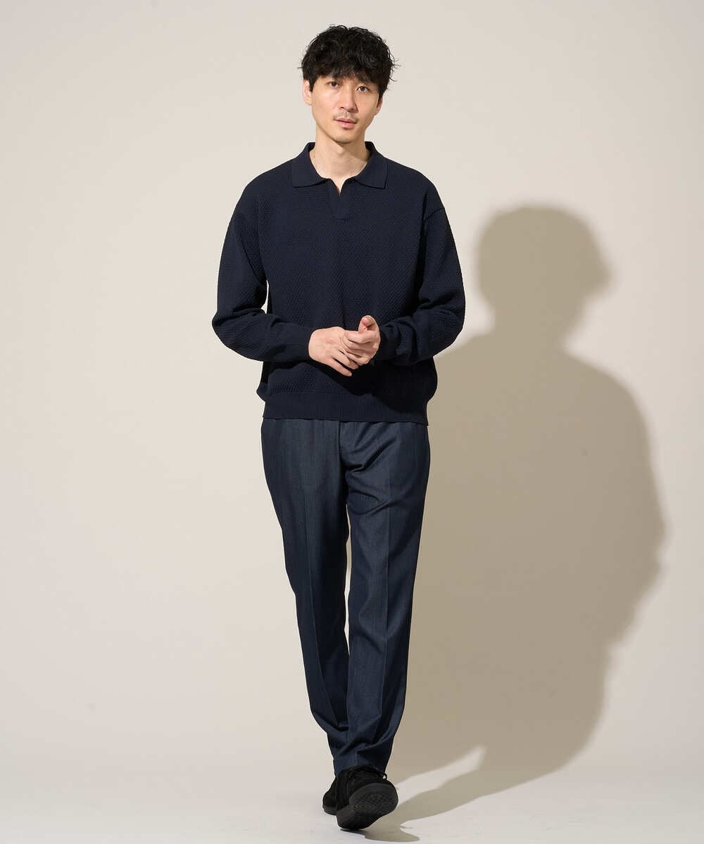 KHFED21069 a.v.v MEN(アー・ヴェ・ヴェ) 【洗濯機で洗える】ポップコーンスキッパーニットポロ ネイビー