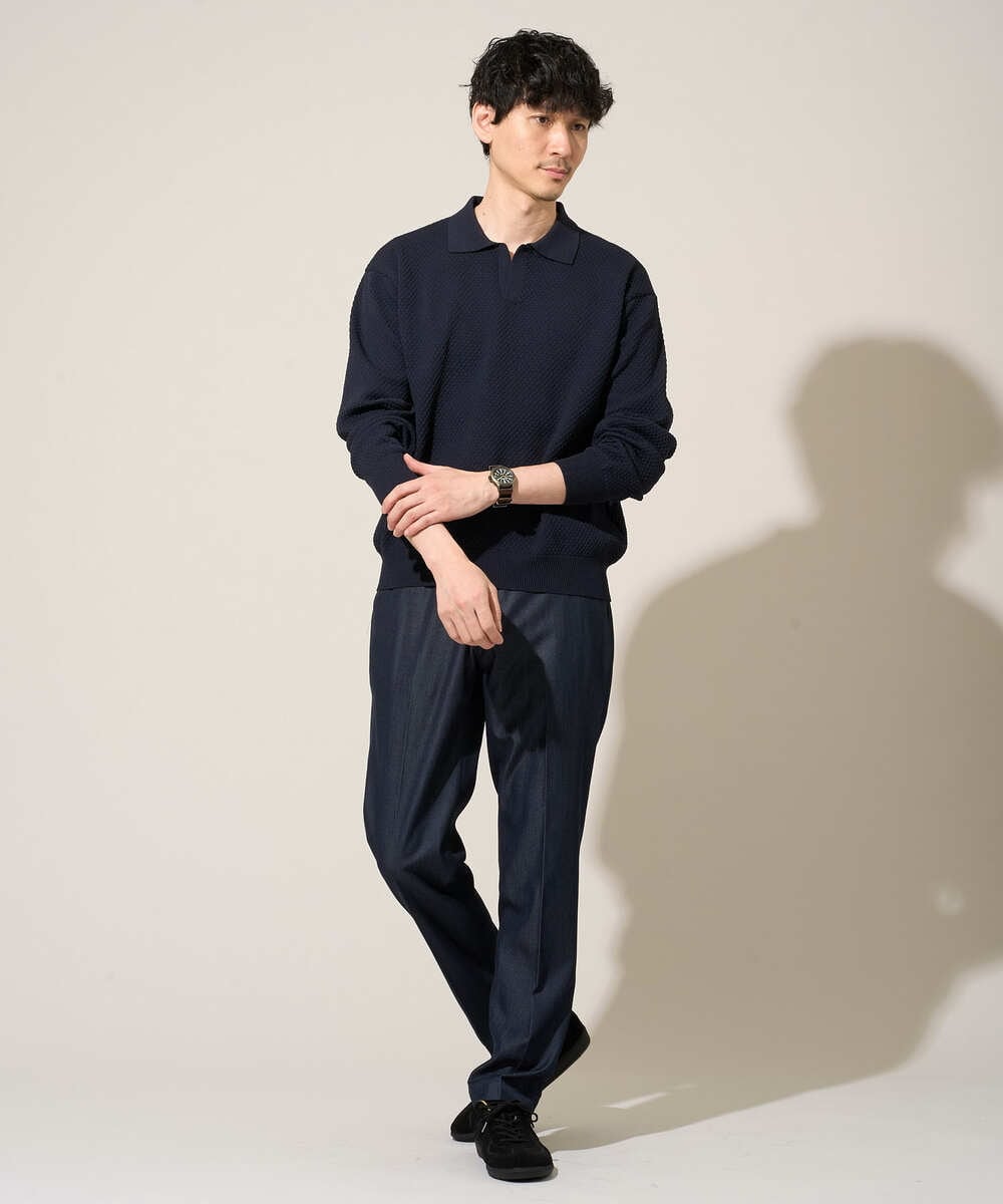 KHFED21069 a.v.v MEN(アー・ヴェ・ヴェ) 【洗濯機で洗える】ポップコーンスキッパーニットポロ ネイビー