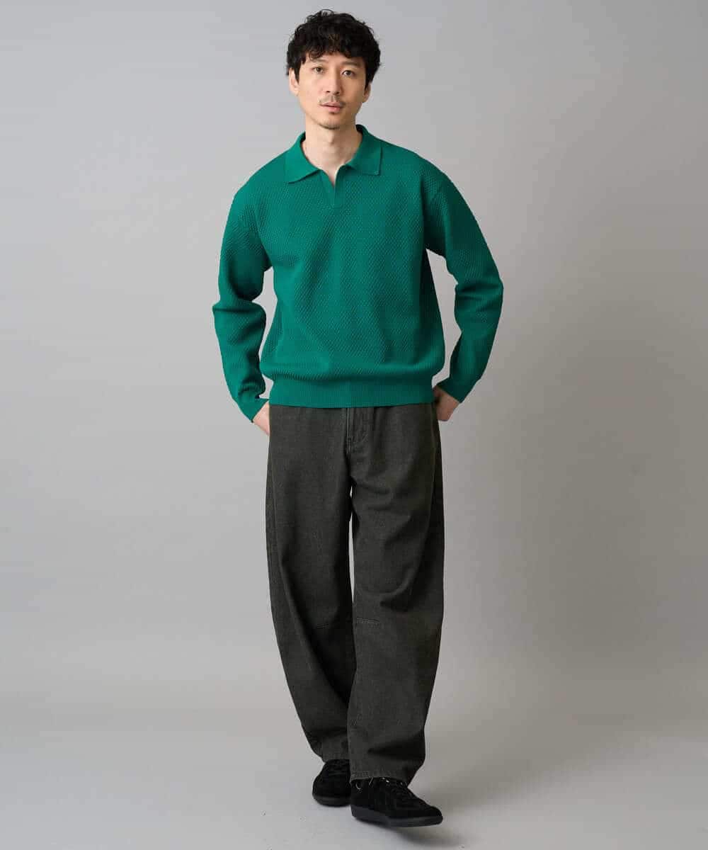 KHFED21069 a.v.v MEN(アー・ヴェ・ヴェ) 【洗濯機で洗える】ポップコーンスキッパーニットポロ ネイビー