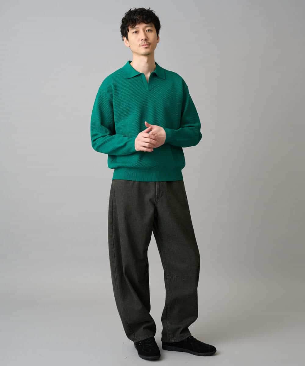 KHFED21069 a.v.v MEN(アー・ヴェ・ヴェ) 【洗濯機で洗える】ポップコーンスキッパーニットポロ ネイビー