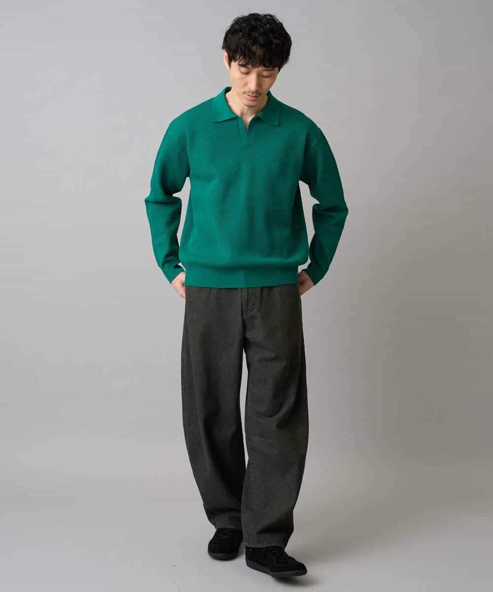 KHFED21069 a.v.v MEN(アー・ヴェ・ヴェ) 【洗濯機で洗える】ポップコーンスキッパーニットポロ ネイビー