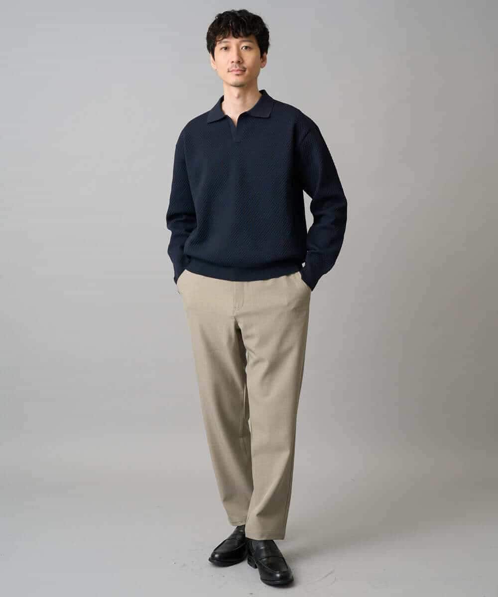 KHFED21069 a.v.v MEN(アー・ヴェ・ヴェ) 【洗濯機で洗える】ポップコーンスキッパーニットポロ ネイビー