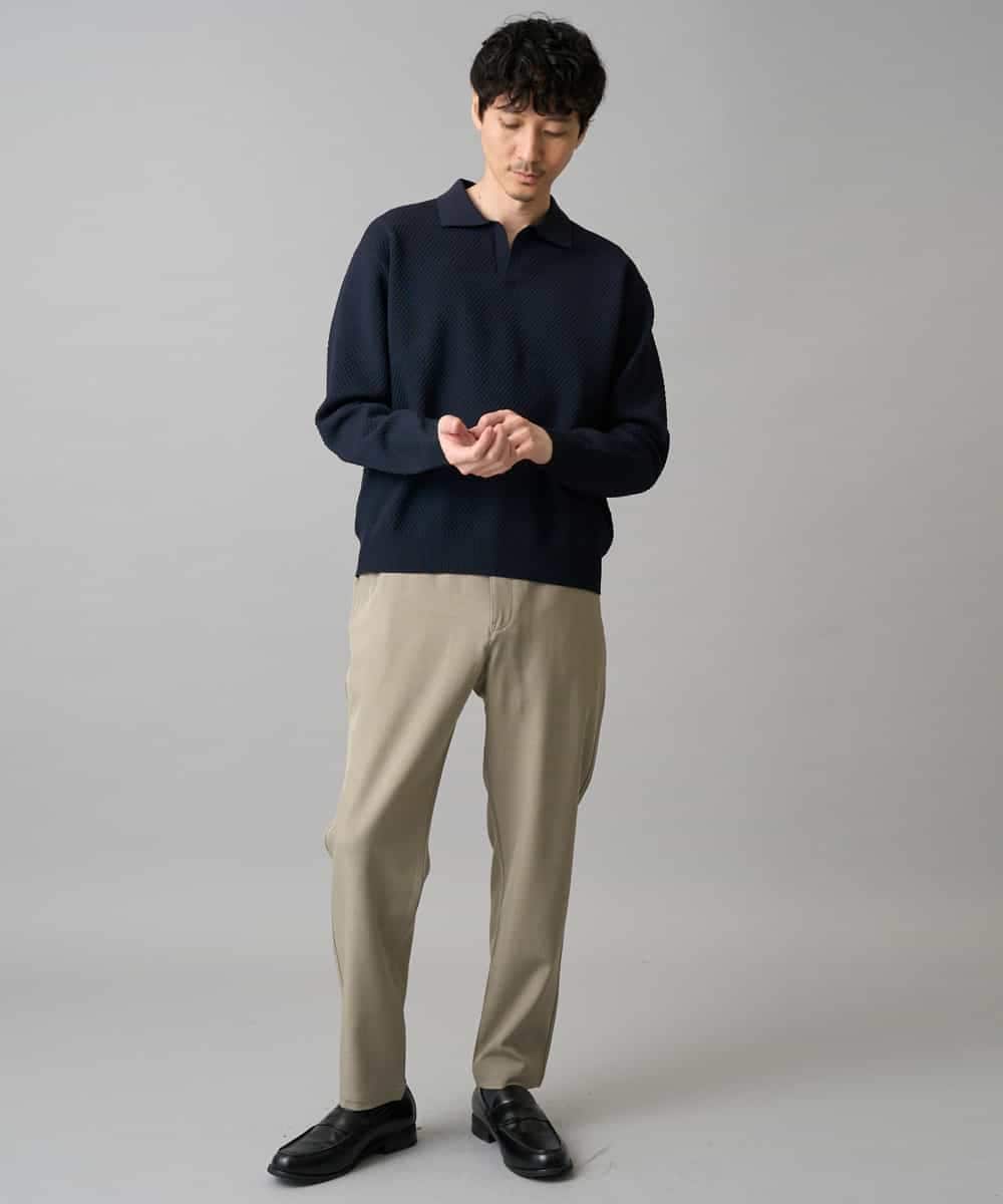 KHFED21069 a.v.v MEN(アー・ヴェ・ヴェ) 【洗濯機で洗える】ポップコーンスキッパーニットポロ ネイビー