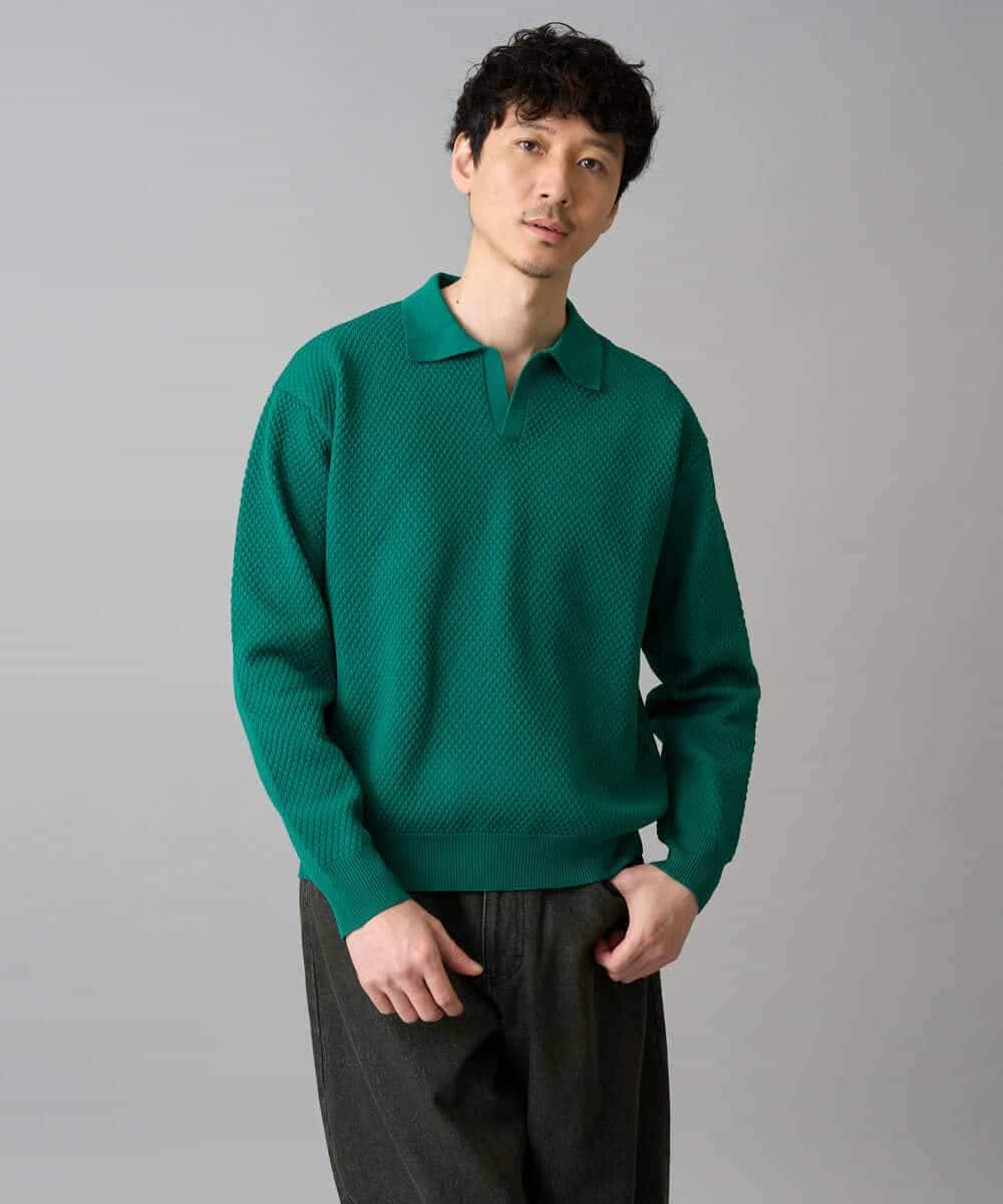 洗濯機で洗える】ポップコーンスキッパーニットポロ(ニット・セーター