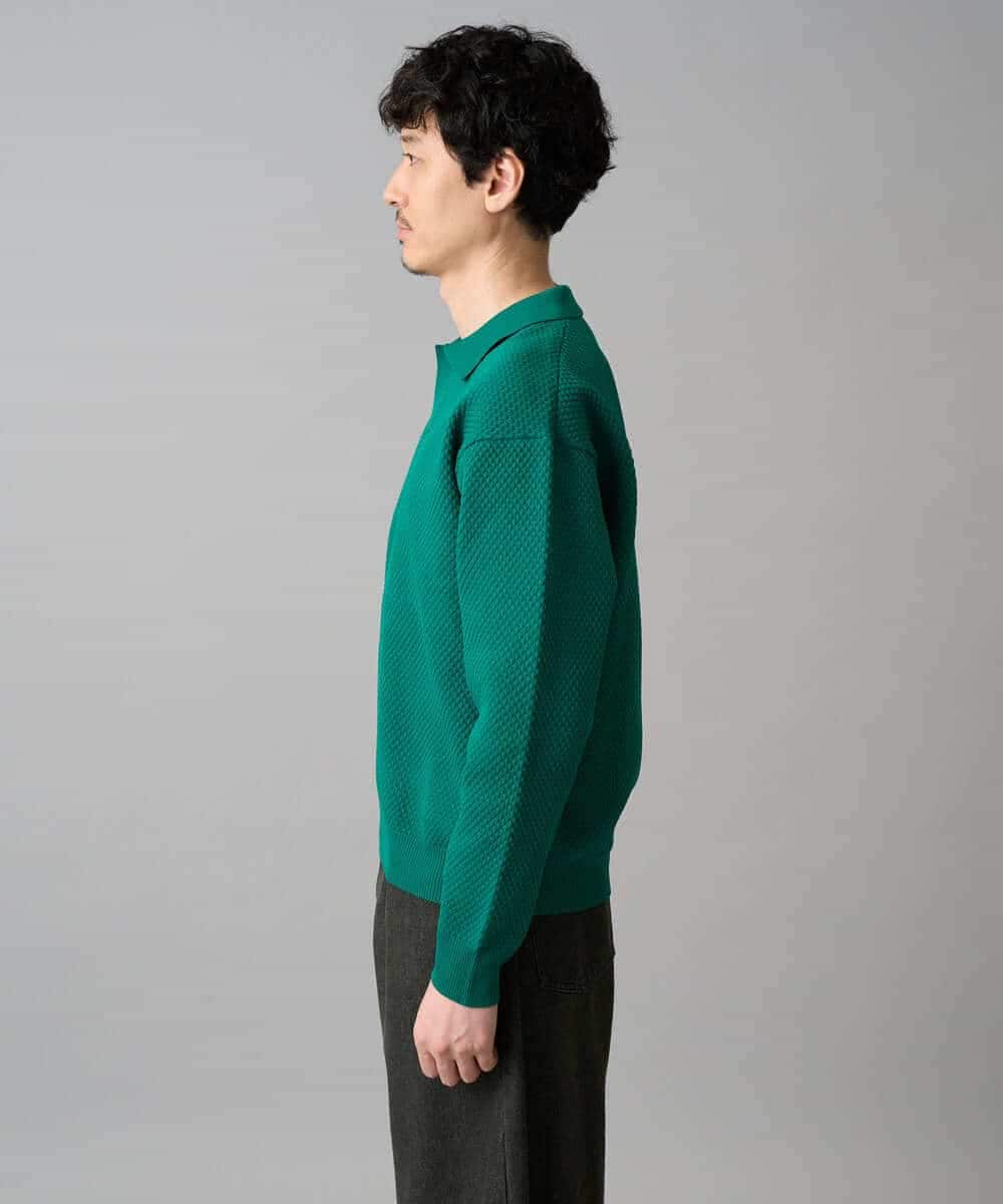 KHFED21069 a.v.v MEN(アー・ヴェ・ヴェ) 【洗濯機で洗える】ポップコーンスキッパーニットポロ ネイビー