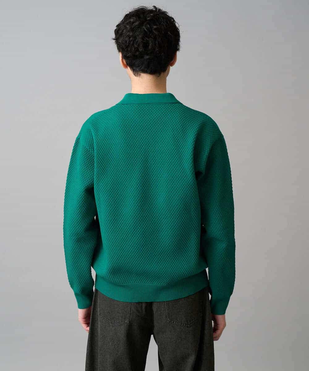 KHFED21069 a.v.v MEN(アー・ヴェ・ヴェ) 【洗濯機で洗える】ポップコーンスキッパーニットポロ ネイビー