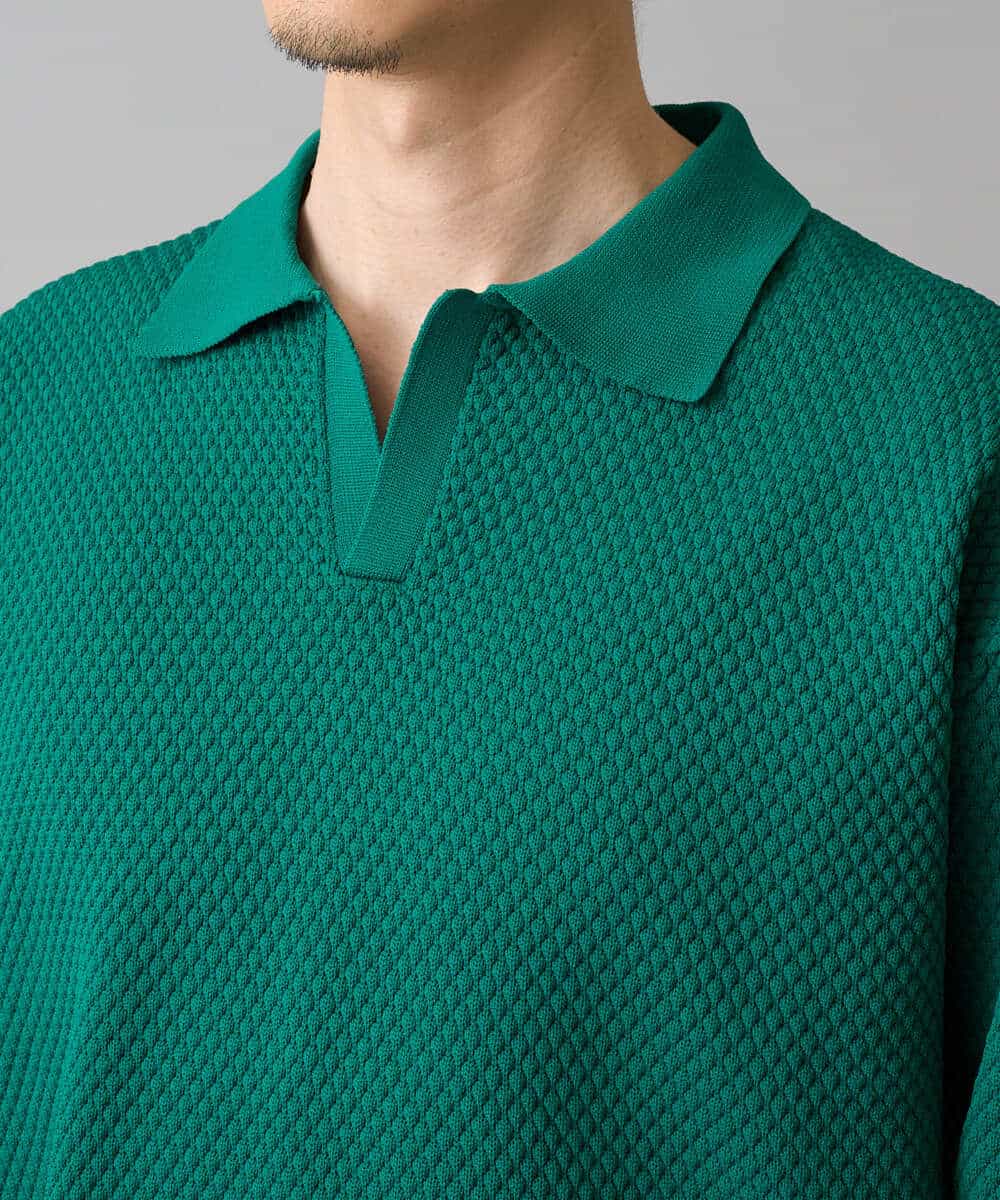 KHFED21069 a.v.v MEN(アー・ヴェ・ヴェ) 【洗濯機で洗える】ポップコーンスキッパーニットポロ ネイビー