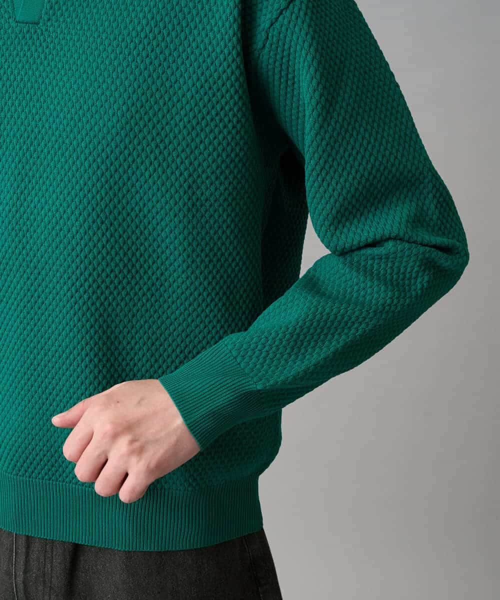 KHFED21069 a.v.v MEN(アー・ヴェ・ヴェ) 【洗濯機で洗える】ポップコーンスキッパーニットポロ ネイビー