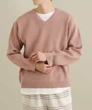 KHFEP02054 a.v.v MEN(アー・ヴェ・ヴェ) 【2枚SET/洗濯機で洗える】カットソー付きVネックアゼニット ピンク