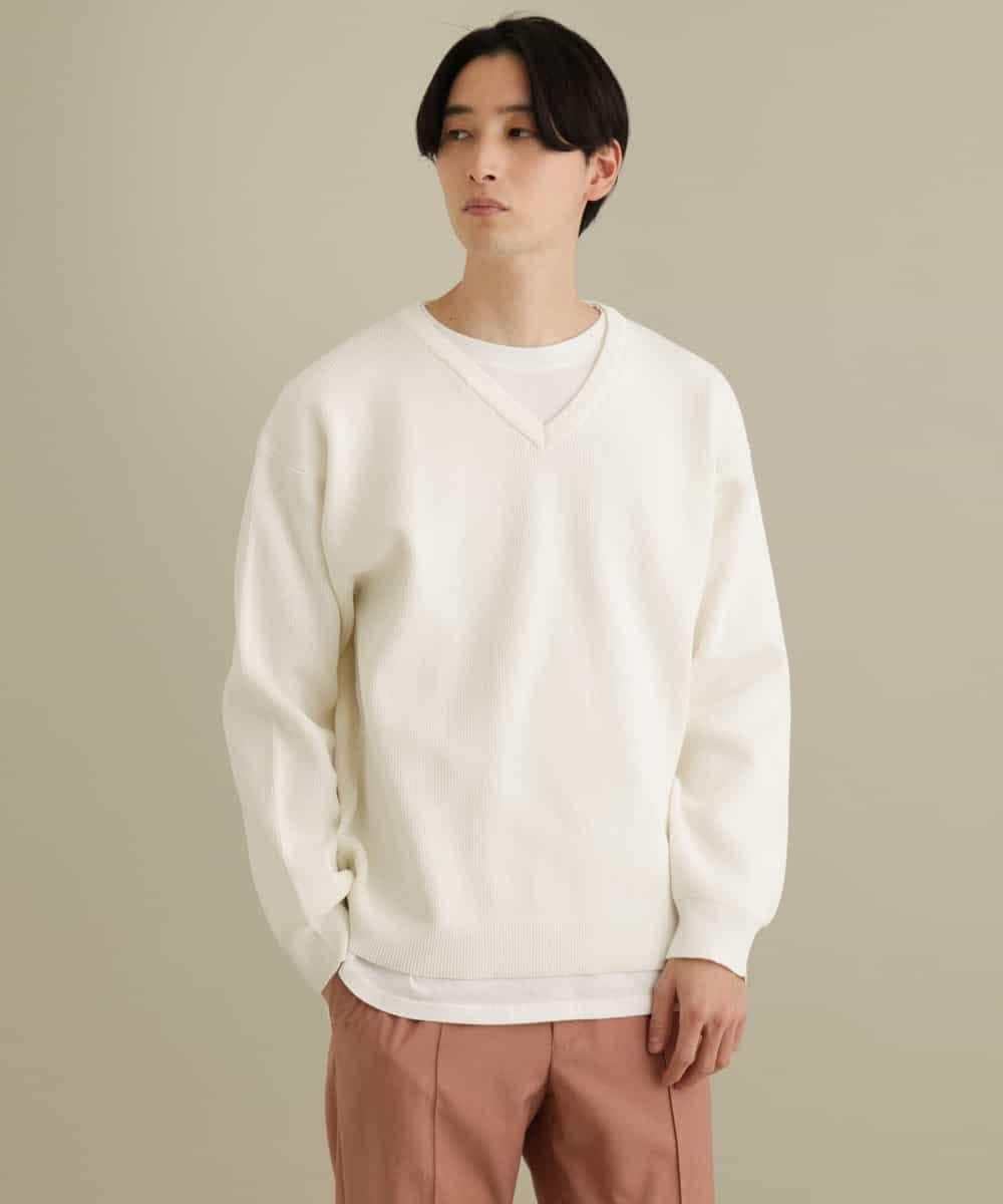 KHFEP02054 a.v.v MEN(アー・ヴェ・ヴェ) 【2枚SET/洗濯機で洗える】カットソー付きVネックアゼニット ピンク