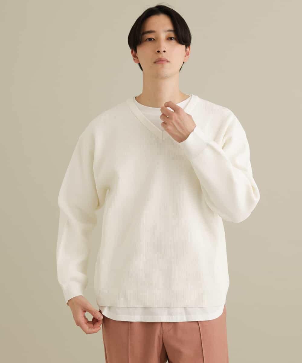 KHFEP02054 a.v.v MEN(アー・ヴェ・ヴェ) 【2枚SET/洗濯機で洗える】カットソー付きVネックアゼニット ピンク