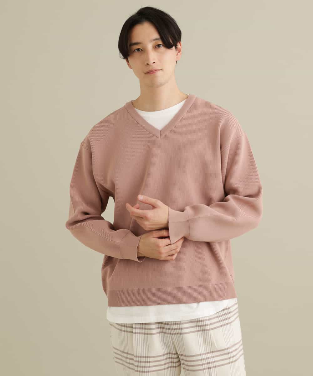 KHFEP02054 a.v.v MEN(アー・ヴェ・ヴェ) 【2枚SET/洗濯機で洗える】カットソー付きVネックアゼニット ピンク