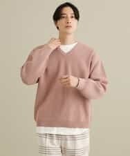 KHFEP02054 a.v.v MEN(アー・ヴェ・ヴェ) 【2枚SET/洗濯機で洗える】カットソー付きVネックアゼニット ピンク