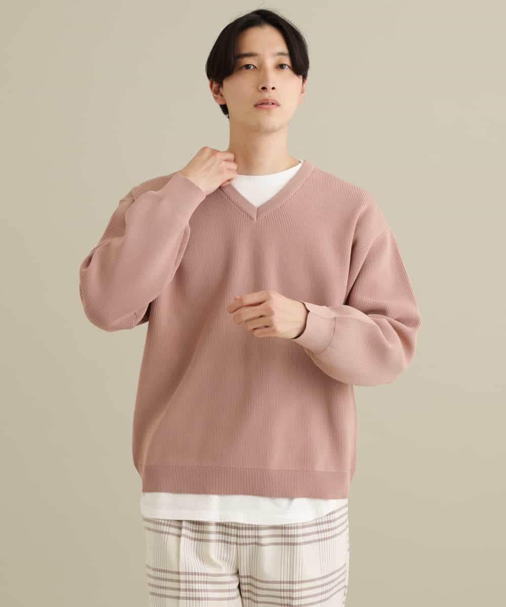 KHFEP02054 a.v.v MEN(アー・ヴェ・ヴェ) 【2枚SET/洗濯機で洗える】カットソー付きVネックアゼニット ピンク
