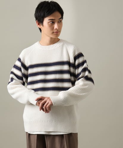 KHFEV03069 a.v.v MEN 【洗濯機で洗える】配色ボーダーワイドニット