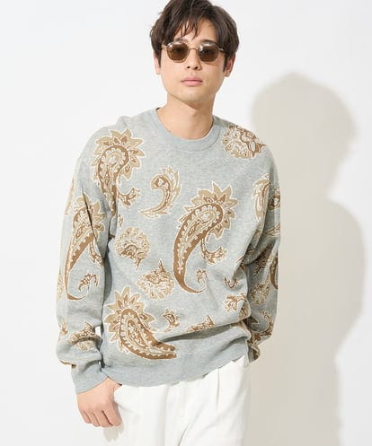 KHFEV05069 a.v.v MEN 【大人トレンド】柄ジャカードワイドシルエットニット