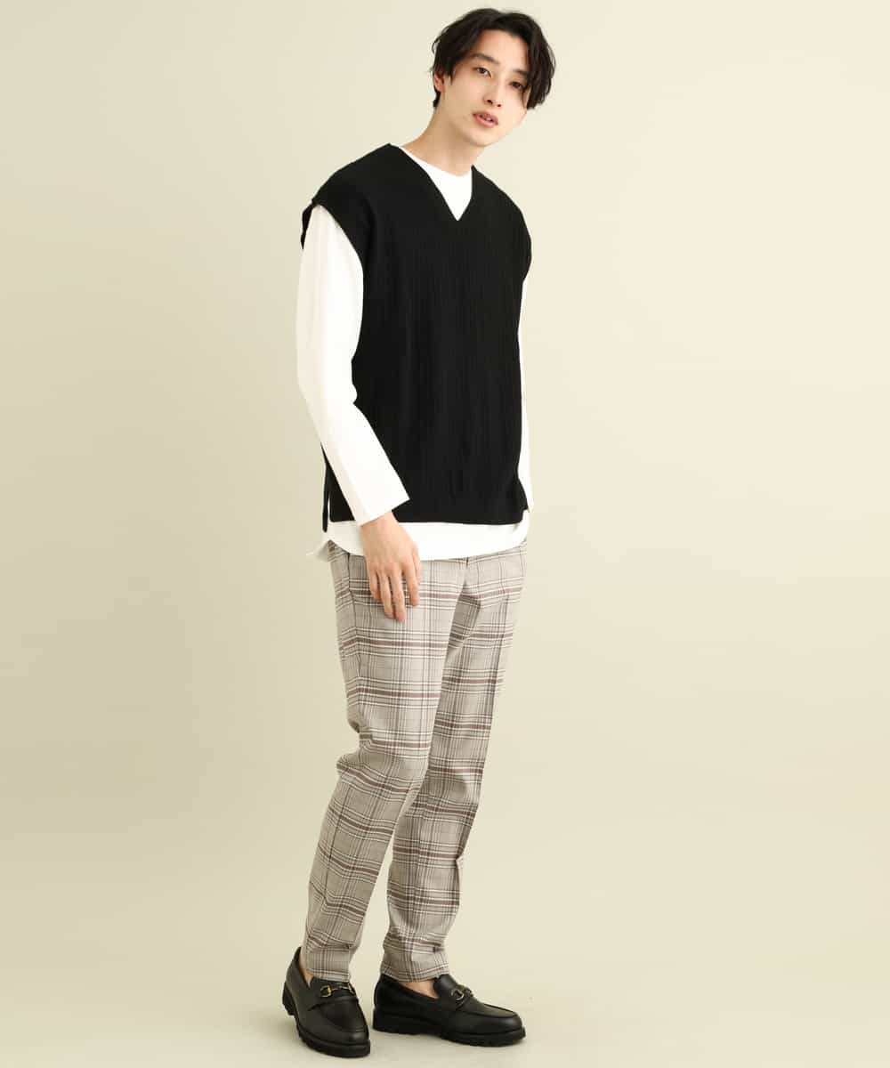KHFFP10054 a.v.v MEN(アー・ヴェ・ヴェ) 【2点SET/洗濯機で洗える】カットソー付きVネックニットベスト ブルー