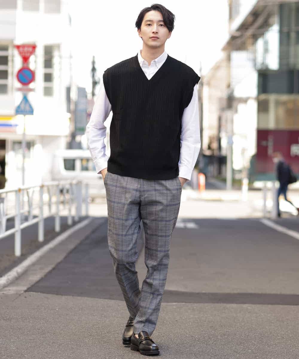 KHFFP10054 a.v.v MEN(アー・ヴェ・ヴェ) 【2点SET/洗濯機で洗える】カットソー付きVネックニットベスト ブルー