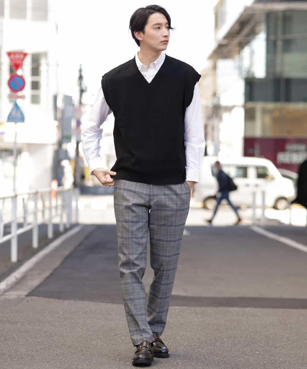 KHFFP10054 a.v.v MEN(アー・ヴェ・ヴェ) 【2点SET/洗濯機で洗える】カットソー付きVネックニットベスト ブルー