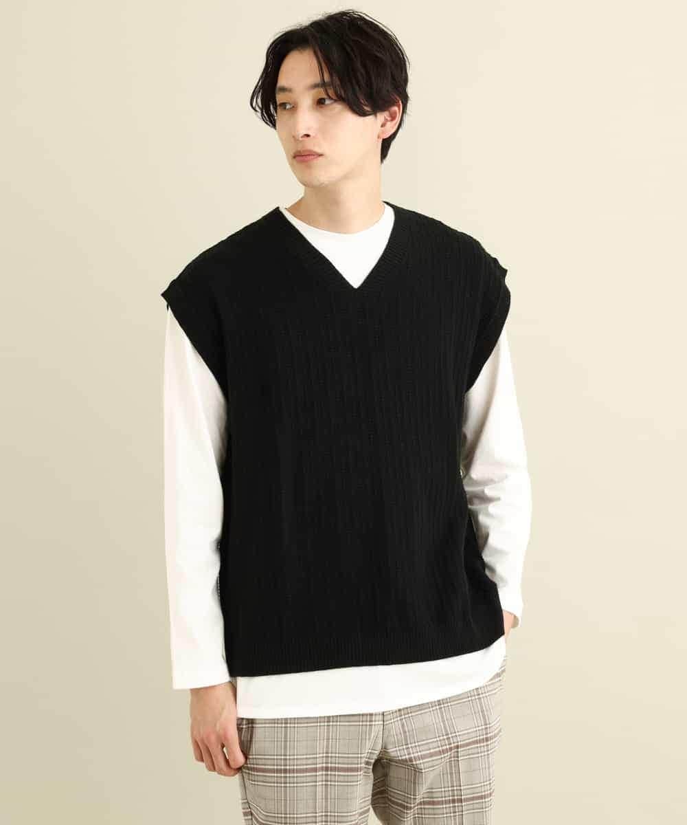 KHFFP10054 a.v.v MEN(アー・ヴェ・ヴェ) 【2点SET/洗濯機で洗える】カットソー付きVネックニットベスト ブルー