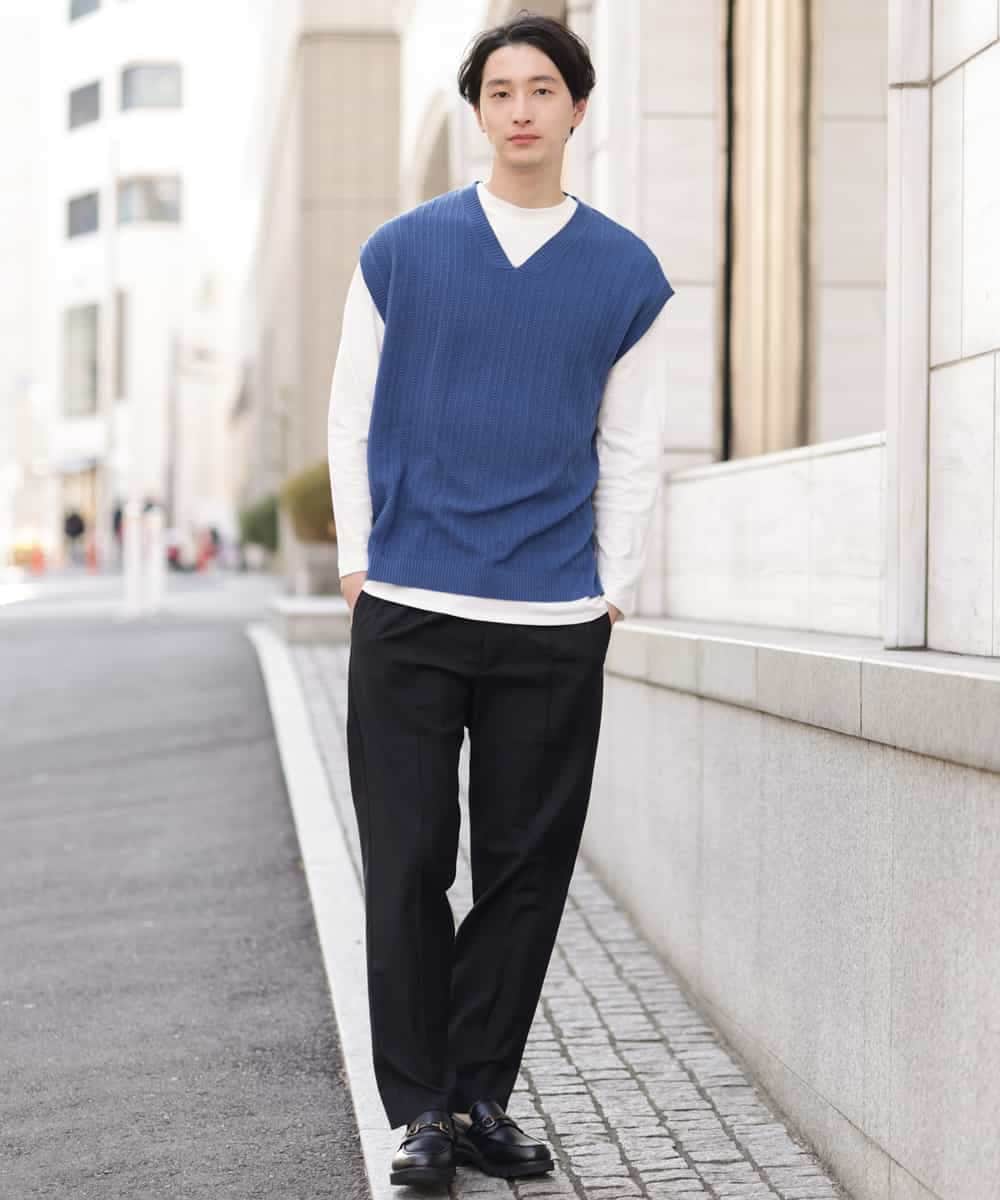 KHFFP10054 a.v.v MEN(アー・ヴェ・ヴェ) 【2点SET/洗濯機で洗える】カットソー付きVネックニットベスト ブルー