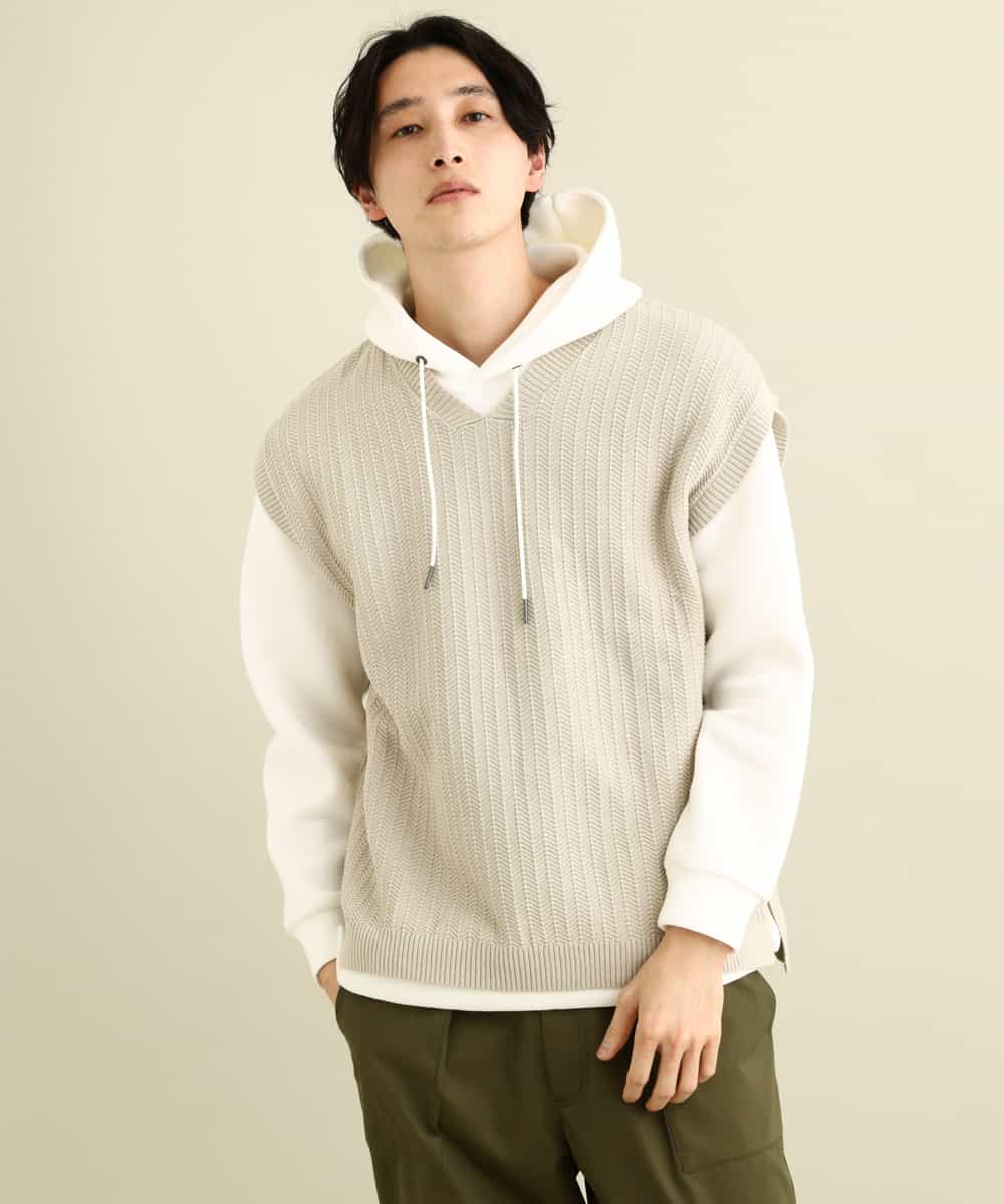 KHFFP10054 a.v.v MEN(アー・ヴェ・ヴェ) 【2点SET/洗濯機で洗える】カットソー付きVネックニットベスト ブルー