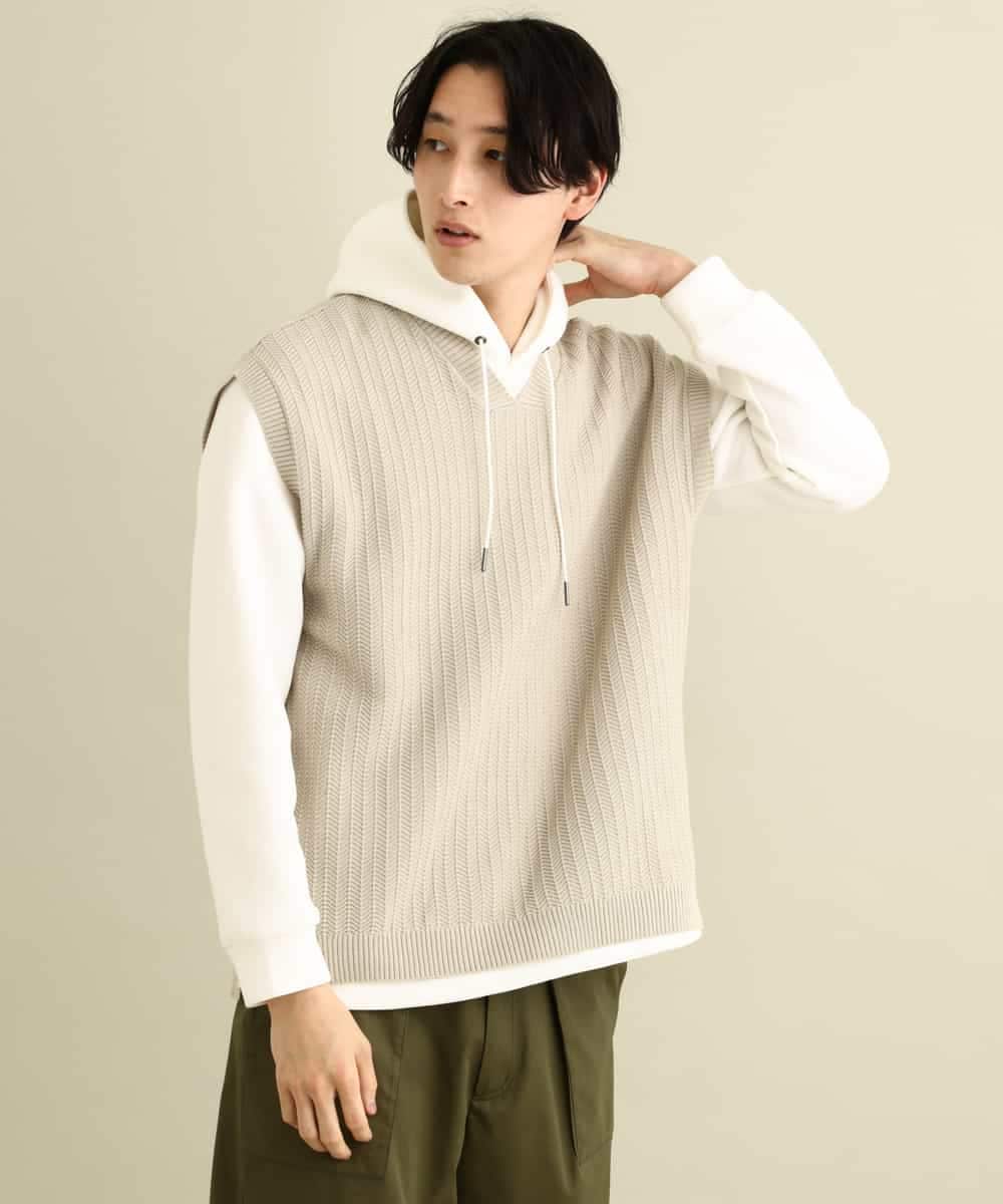 KHFFP10054 a.v.v MEN(アー・ヴェ・ヴェ) 【2点SET/洗濯機で洗える】カットソー付きVネックニットベスト ブルー