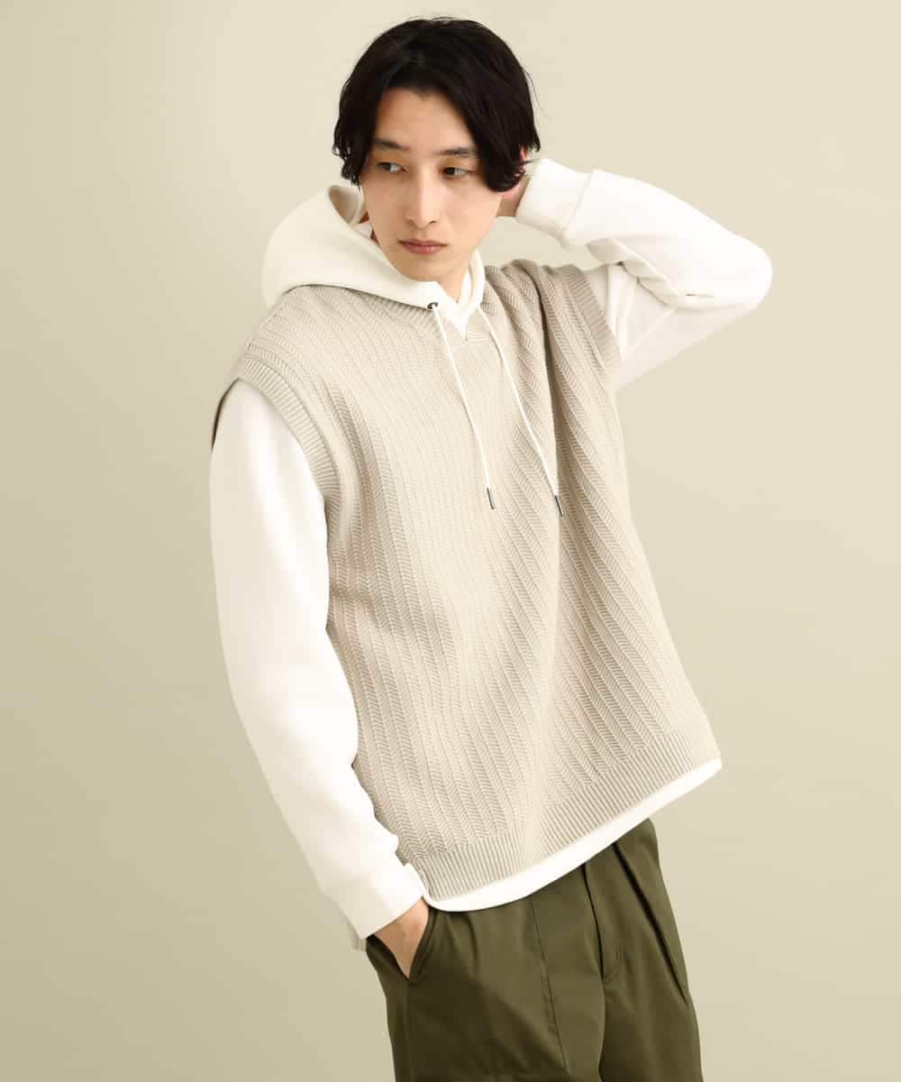 KHFFP10054 a.v.v MEN(アー・ヴェ・ヴェ) 【2点SET/洗濯機で洗える】カットソー付きVネックニットベスト ブルー