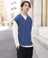 KHFFP10054 a.v.v MEN(アー・ヴェ・ヴェ) 【2点SET/洗濯機で洗える】カットソー付きVネックニットベスト ブルー