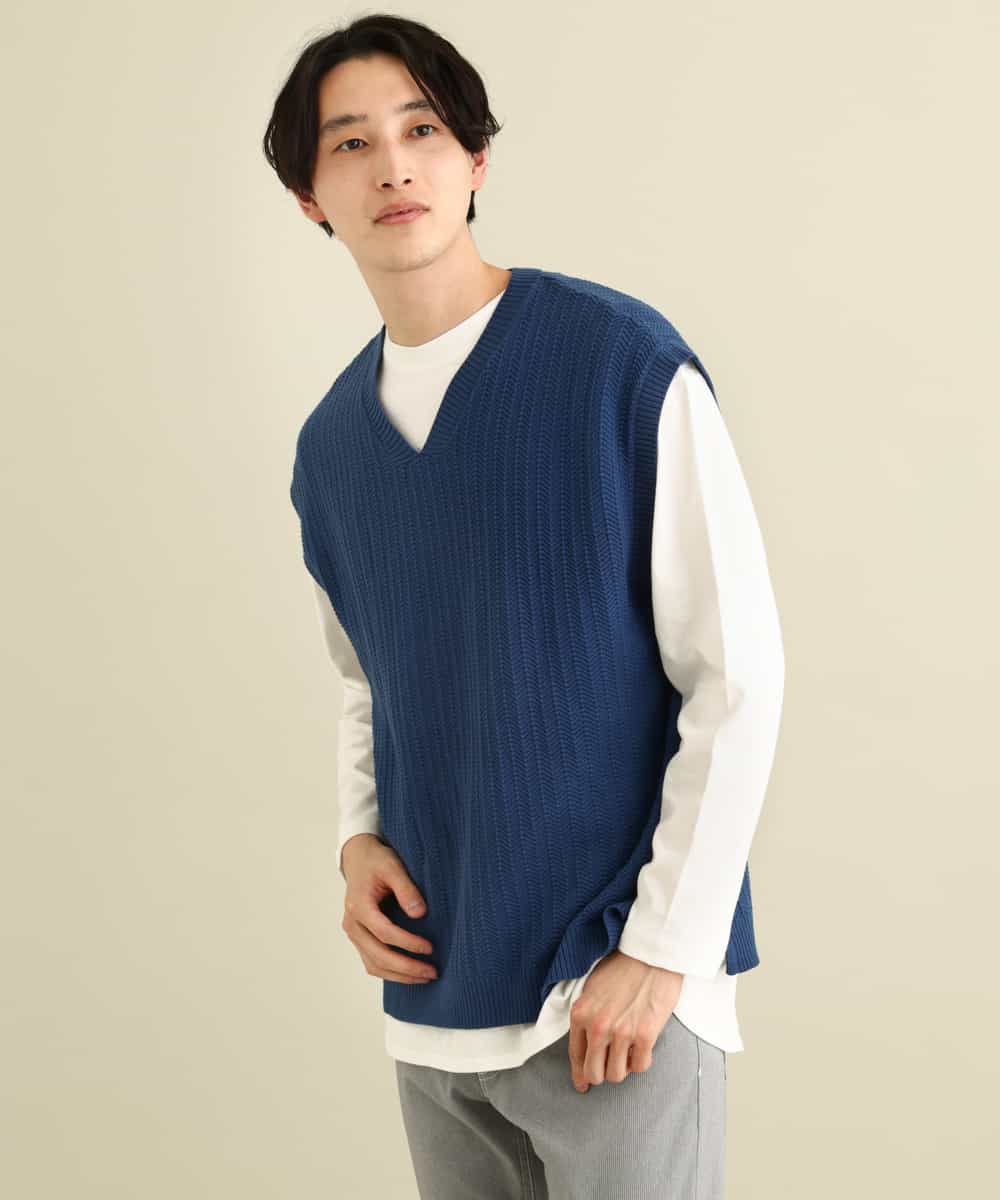 KHFFP10054 a.v.v MEN(アー・ヴェ・ヴェ) 【2点SET/洗濯機で洗える】カットソー付きVネックニットベスト ブルー