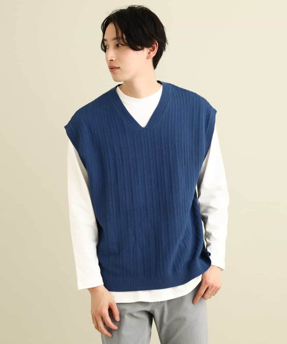 KHFFP10054 a.v.v MEN(アー・ヴェ・ヴェ) 【2点SET/洗濯機で洗える】カットソー付きVネックニットベスト ブルー