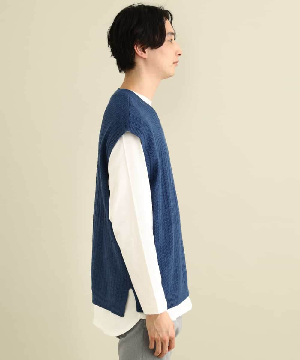 KHFFP10054 a.v.v MEN(アー・ヴェ・ヴェ) 【2点SET/洗濯機で洗える】カットソー付きVネックニットベスト ブルー