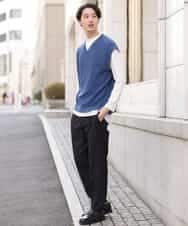 KHFFP10054 a.v.v MEN(アー・ヴェ・ヴェ) 【2点SET/洗濯機で洗える】カットソー付きVネックニットベスト ブルー