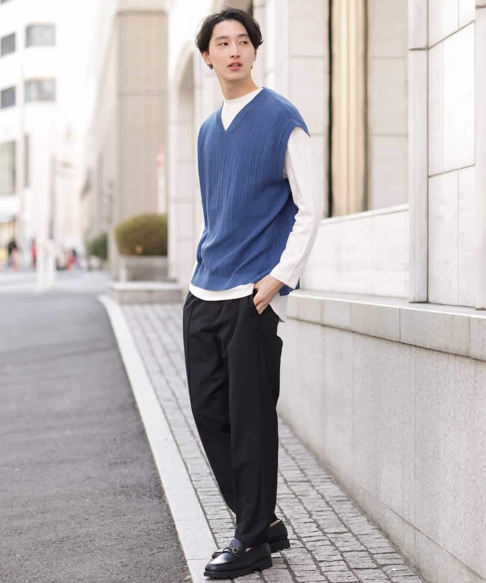 KHFFP10054 a.v.v MEN(アー・ヴェ・ヴェ) 【2点SET/洗濯機で洗える】カットソー付きVネックニットベスト ブルー