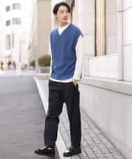 KHFFP10054 a.v.v MEN(アー・ヴェ・ヴェ) 【2点SET/洗濯機で洗える】カットソー付きVネックニットベスト ブルー