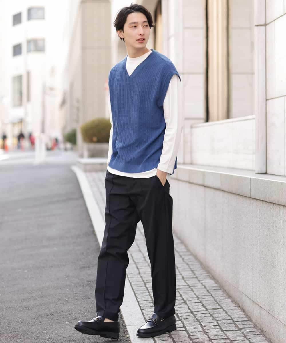 KHFFP10054 a.v.v MEN(アー・ヴェ・ヴェ) 【2点SET/洗濯機で洗える】カットソー付きVネックニットベスト ブルー