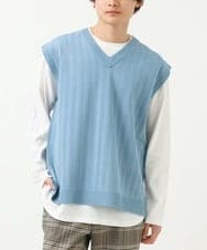 KHFFS10059 a.v.v MEN(アー・ヴェ・ヴェ) レイヤードカットソー付きVネックニットベスト ライトブルー