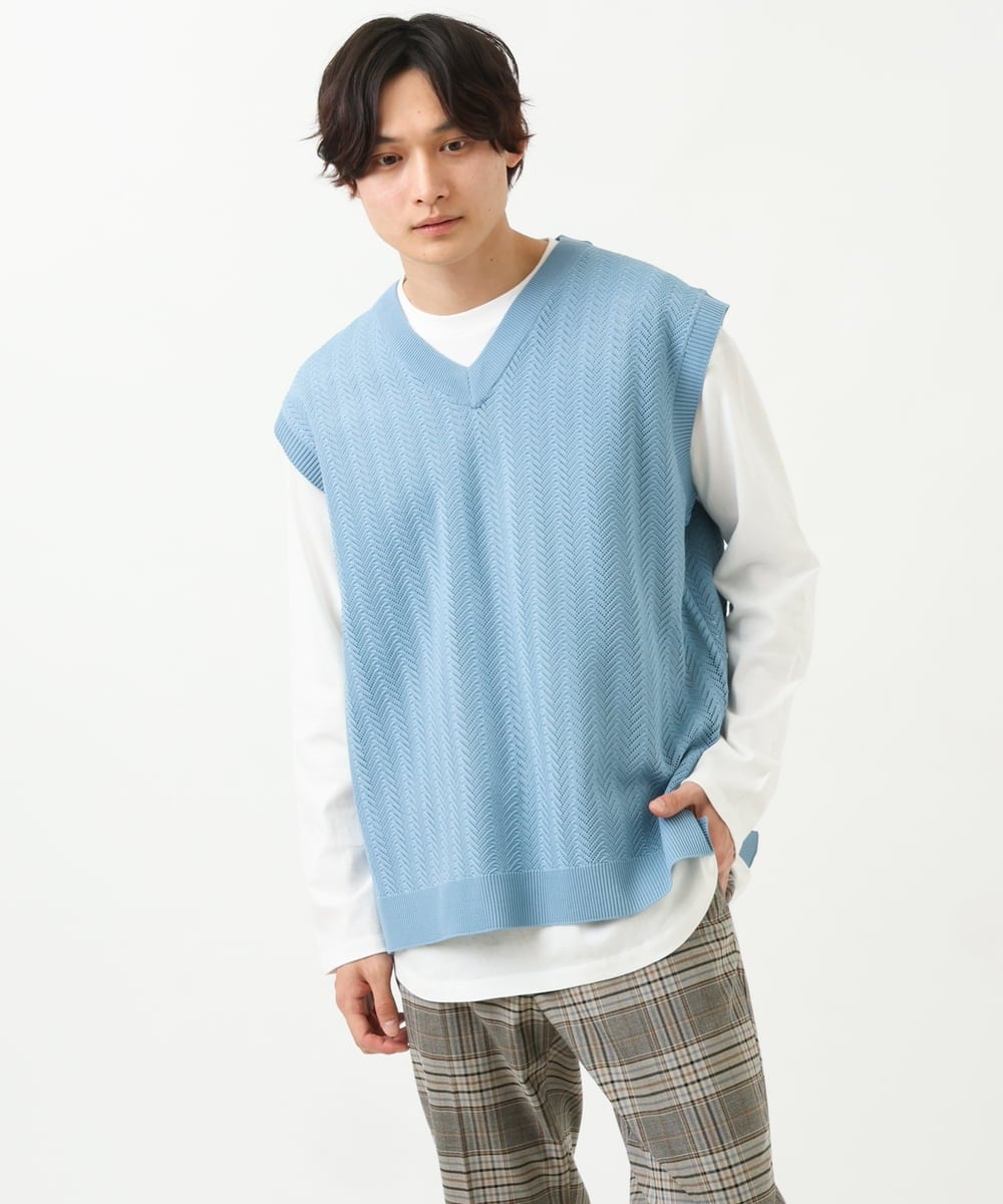 KHFFS10059 a.v.v MEN(アー・ヴェ・ヴェ) レイヤードカットソー付きVネックニットベスト ベージュ