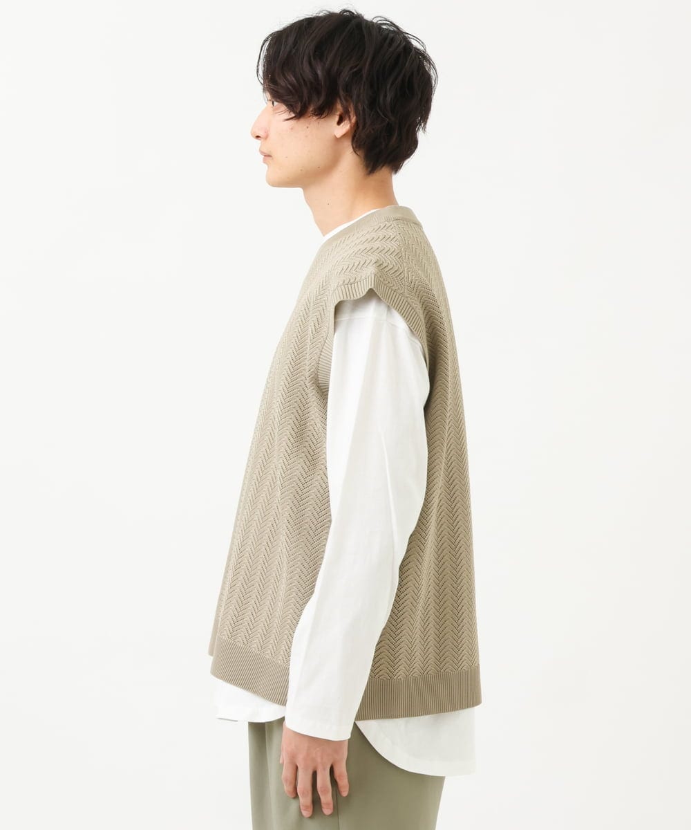 KHFFS10059 a.v.v MEN(アー・ヴェ・ヴェ) レイヤードカットソー付きVネックニットベスト ベージュ