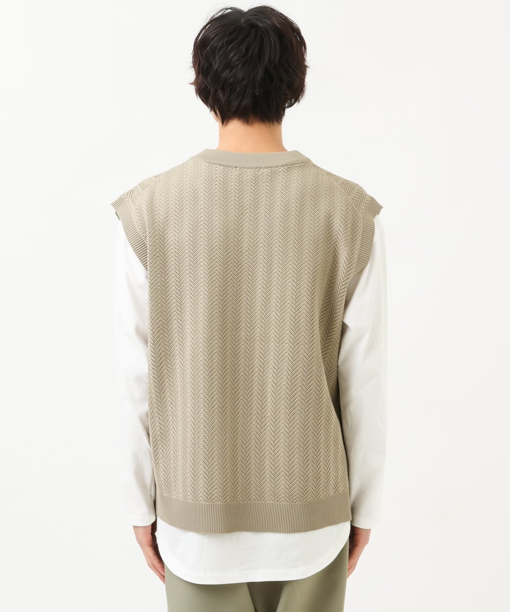 KHFFS10059 a.v.v MEN(アー・ヴェ・ヴェ) レイヤードカットソー付きVネックニットベスト ベージュ