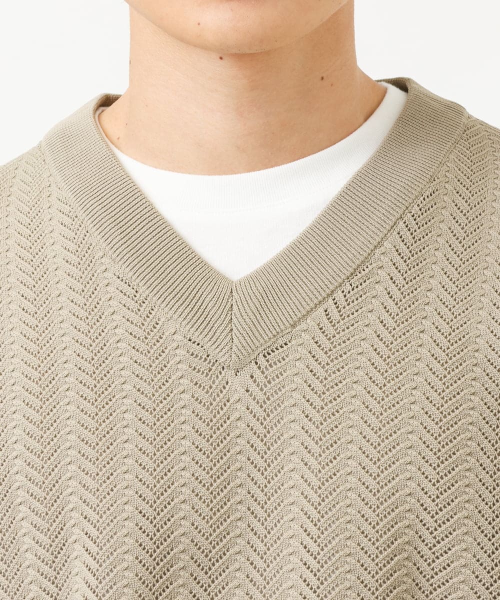 KHFFS10059 a.v.v MEN(アー・ヴェ・ヴェ) レイヤードカットソー付きVネックニットベスト ベージュ