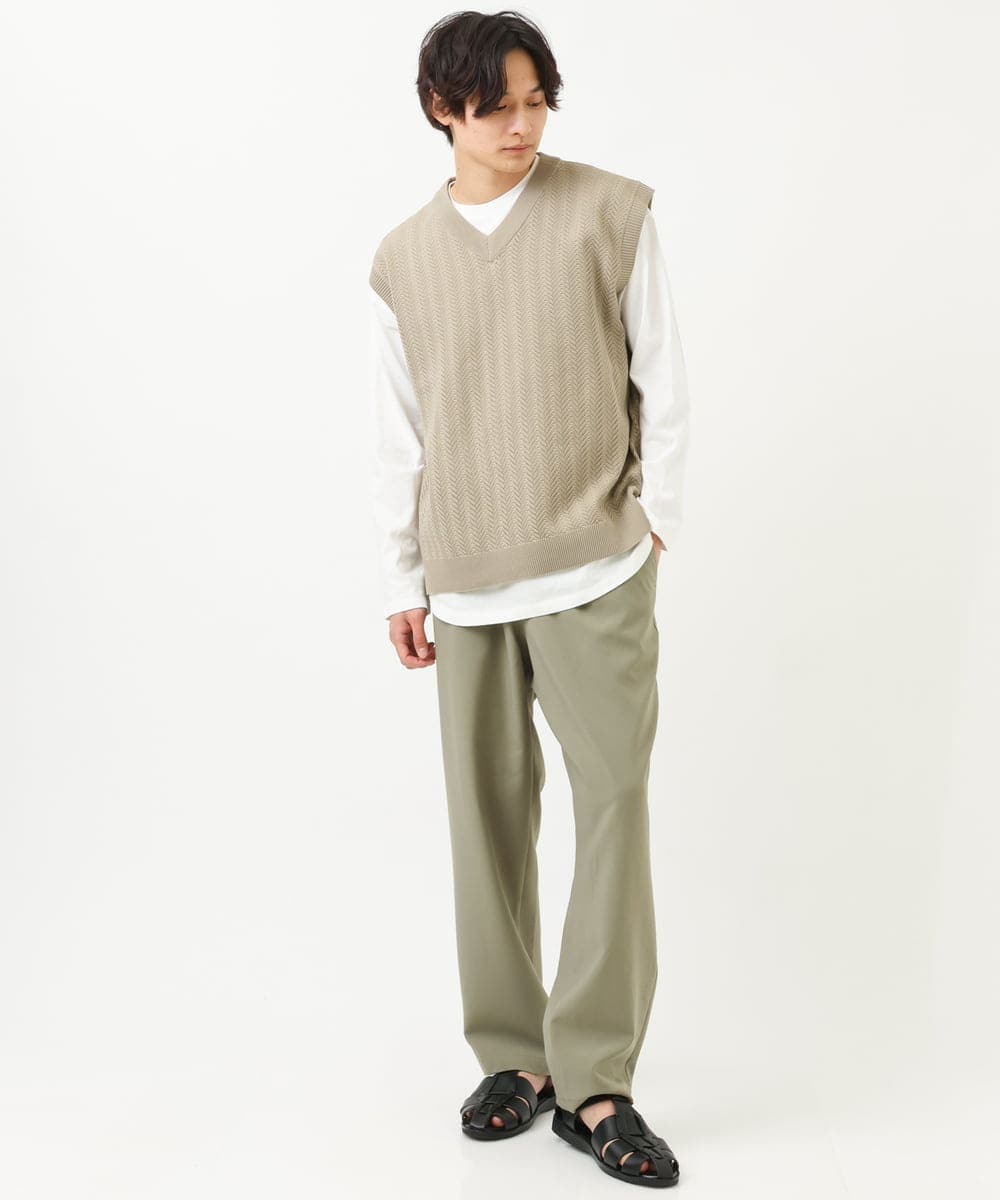 KHFFS10059 a.v.v MEN(アー・ヴェ・ヴェ) レイヤードカットソー付きVネックニットベスト ベージュ