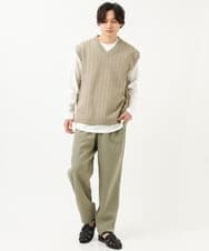 KHFFS10059 a.v.v MEN(アー・ヴェ・ヴェ) レイヤードカットソー付きVネックニットベスト ベージュ