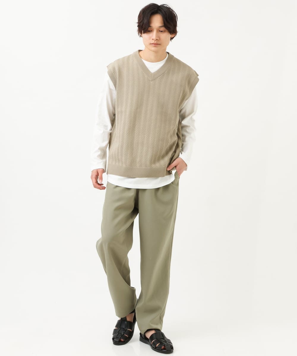 KHFFS10059 a.v.v MEN(アー・ヴェ・ヴェ) レイヤードカットソー付きVネックニットベスト ベージュ