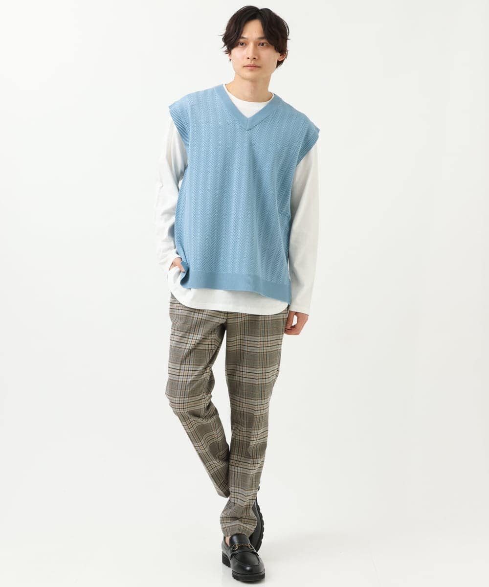 KHFFS10059 a.v.v MEN(アー・ヴェ・ヴェ) レイヤードカットソー付きVネックニットベスト ベージュ
